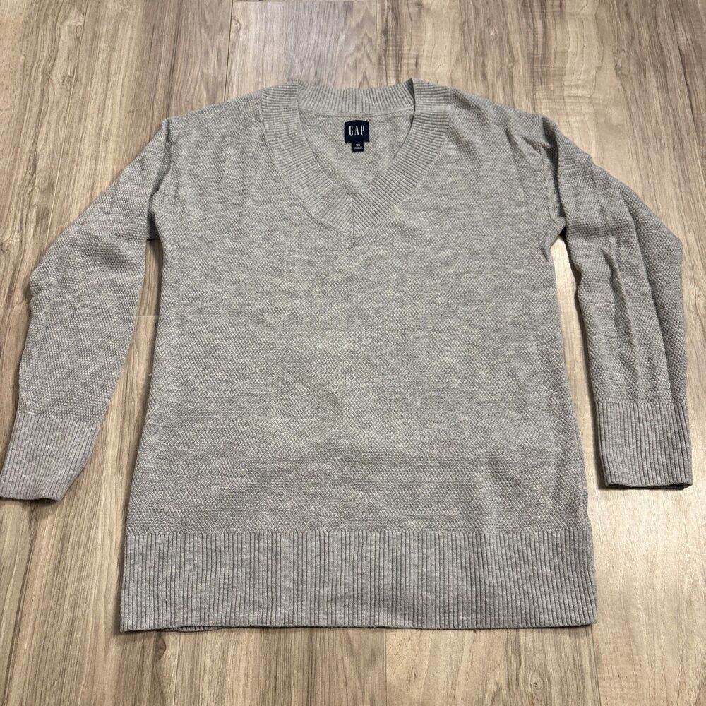 Gap Heather Extra Fine Merino Wool Blend Gray V Neck Sweater Size XS